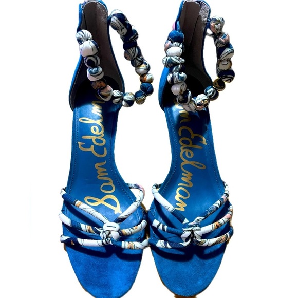 Sam Edelman Woman's Blue Jayde Kitten Heel Sandals 7.5M - Picture 12 of 13